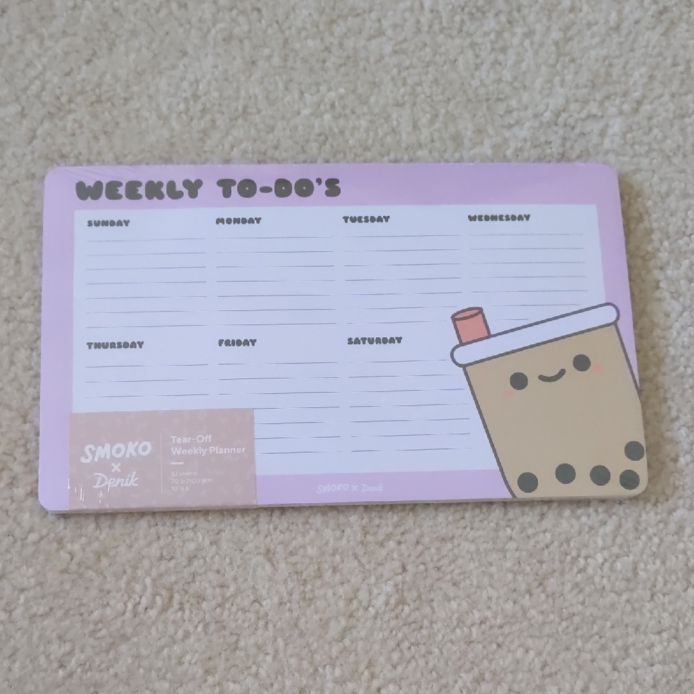 SMOKO X Denik Boba Tear-Off Weekly Planner Pad Pink Purple Tan